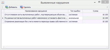 Документирование нарушений по операции
